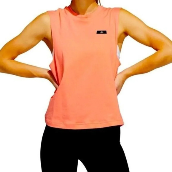 Adidas Orange Boyfriend Cropped Muscle Athletic Tank Top M - Picture 1 of 5